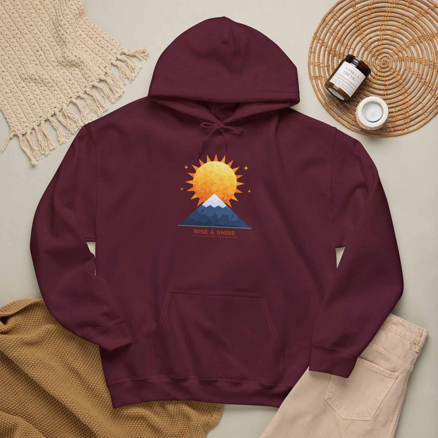 Sunrise Mountain Hoodie — Minimalist Nature Graphic Pullover
