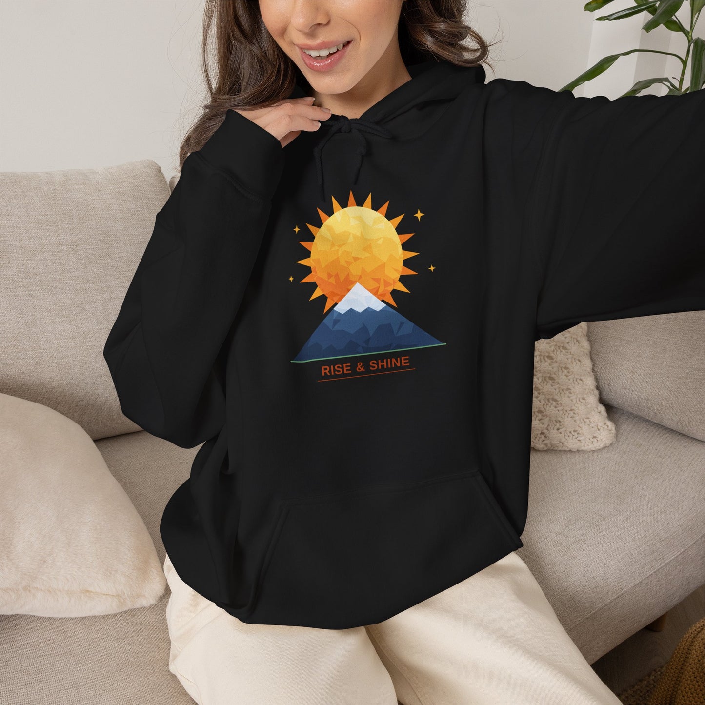 Sunrise Mountain Hoodie — Minimalist Nature Graphic Pullover