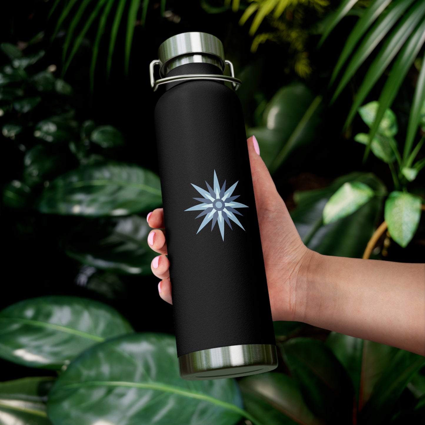 22oz Copper Vacuum Insulated Bottle - Starburst Design, Stainless Lid, Keeps Drinks Hot/Cold