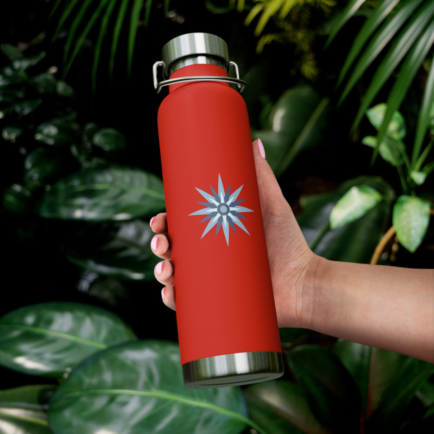 22oz Copper Vacuum Insulated Bottle - Starburst Design, Stainless Lid, Keeps Drinks Hot/Cold