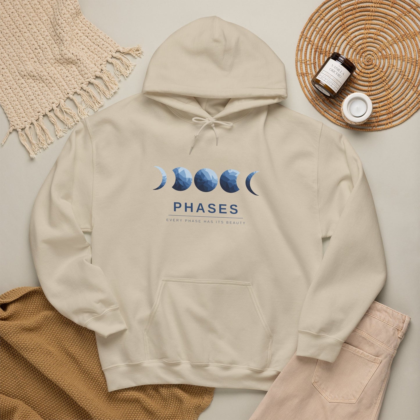 Moon Phases Hoodie — Watercolor Lunar Cycle Pullover