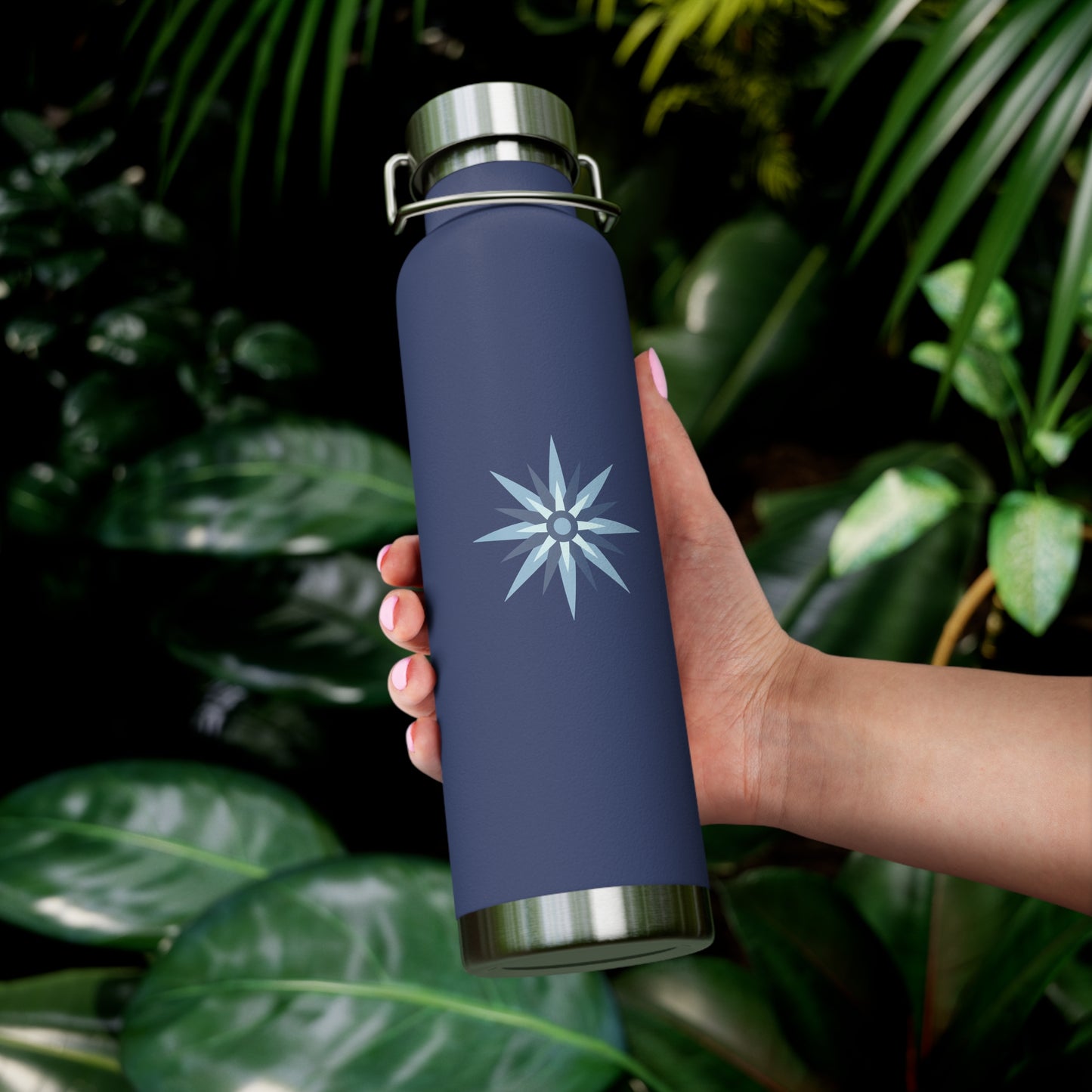 22oz Copper Vacuum Insulated Bottle - Starburst Design, Stainless Lid, Keeps Drinks Hot/Cold