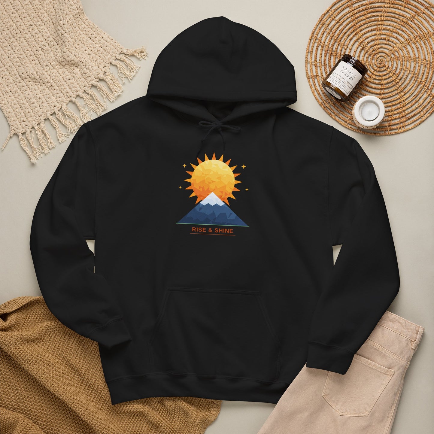 Sunrise Mountain Hoodie — Minimalist Nature Graphic Pullover