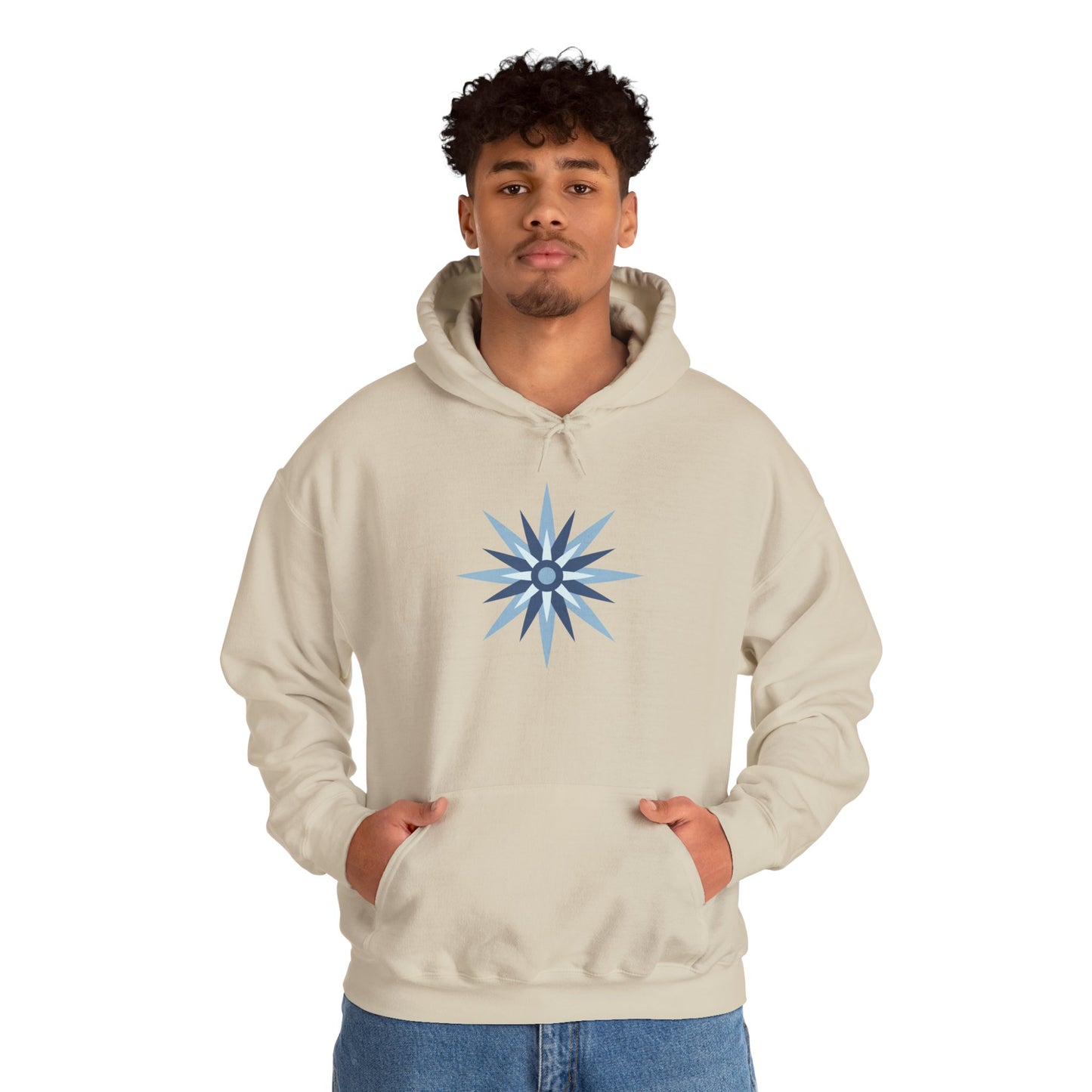 Blue Compass Star Hoodie — Minimalist Nautical Graphic Pullover