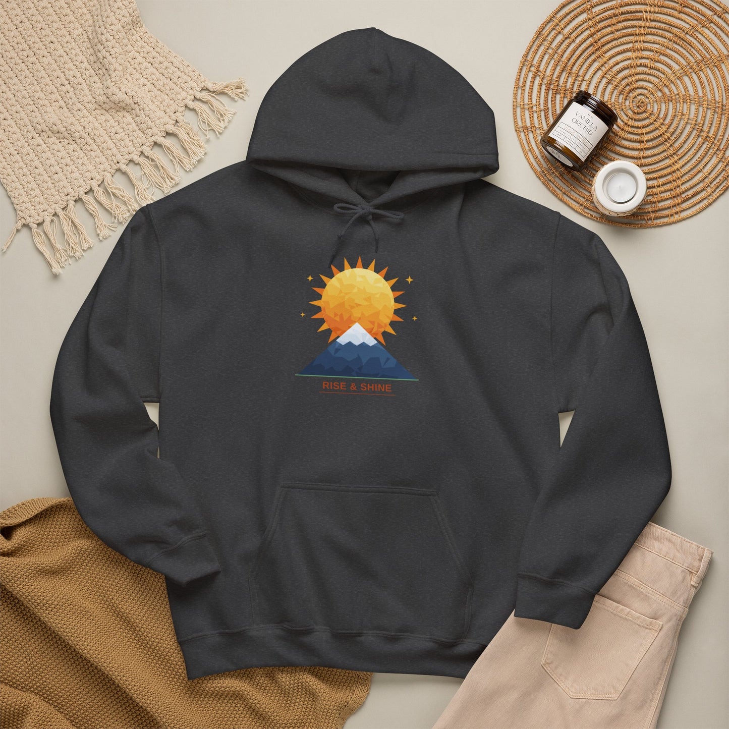 Sunrise Mountain Hoodie — Minimalist Nature Graphic Pullover