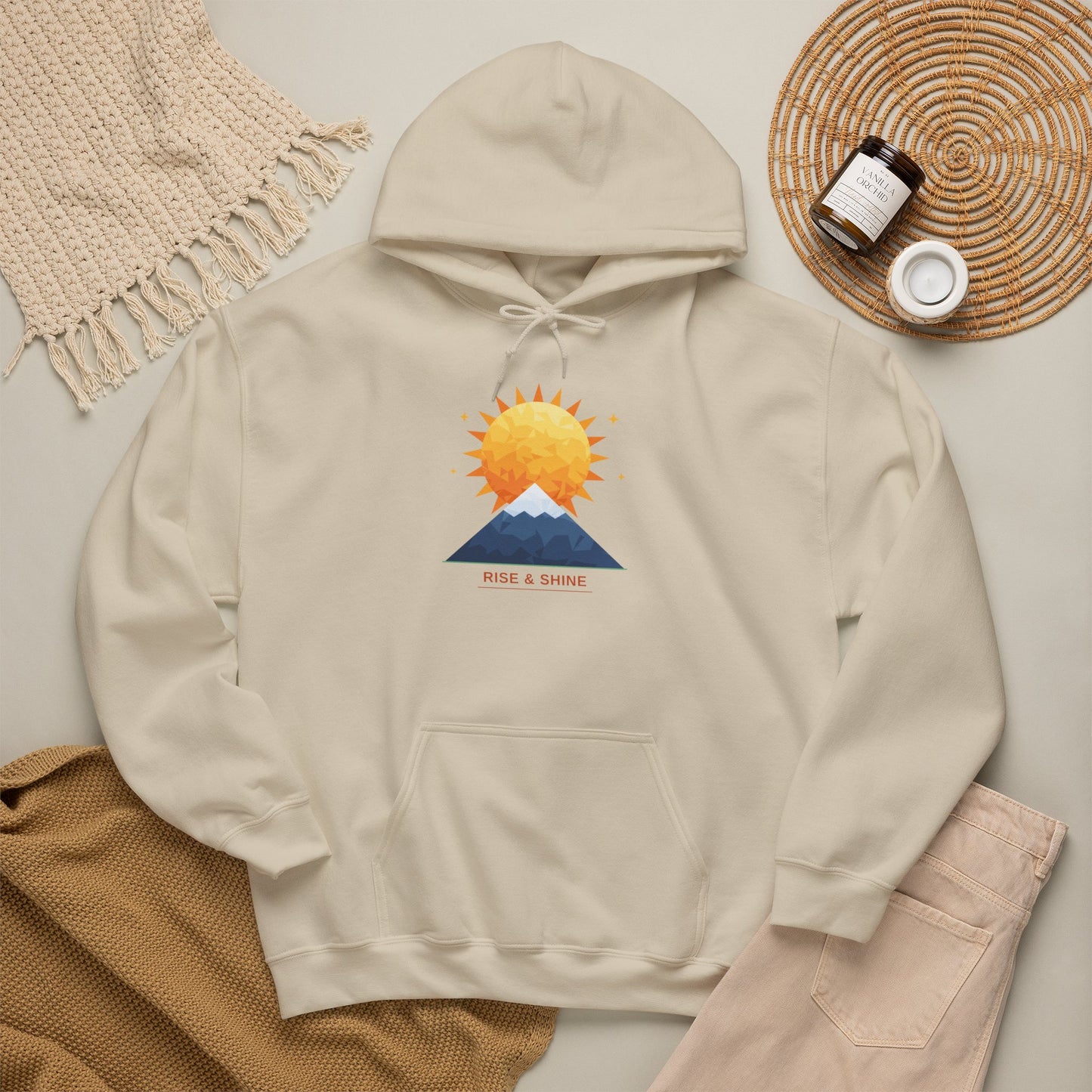 Sunrise Mountain Hoodie — Minimalist Nature Graphic Pullover
