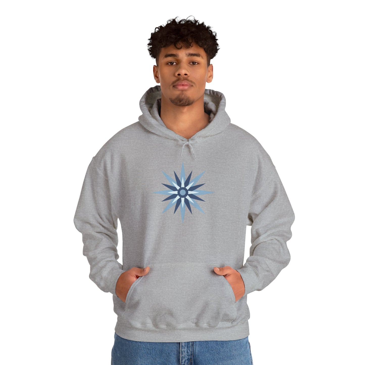 Blue Compass Star Hoodie — Minimalist Nautical Graphic Pullover