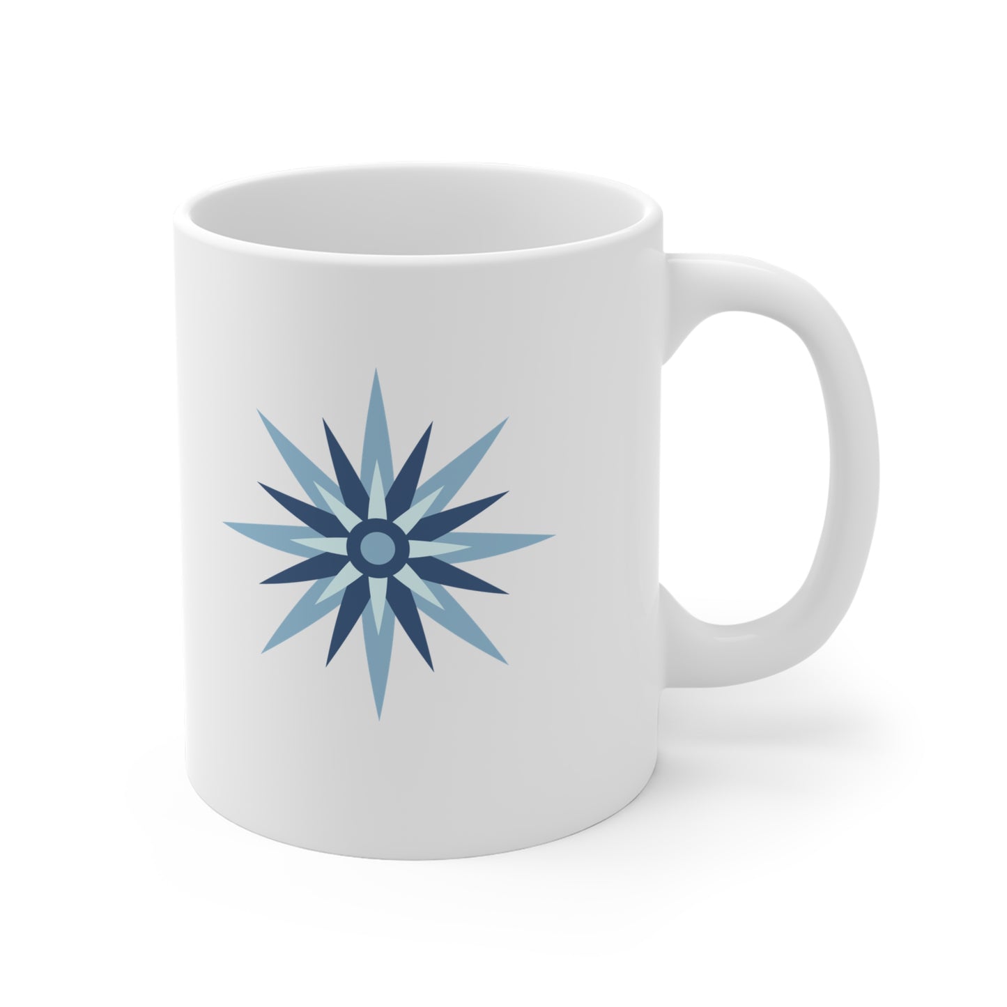 Nautical Compass Rose Ceramic Mug — Blue Star Coffee Cup (11oz) CA