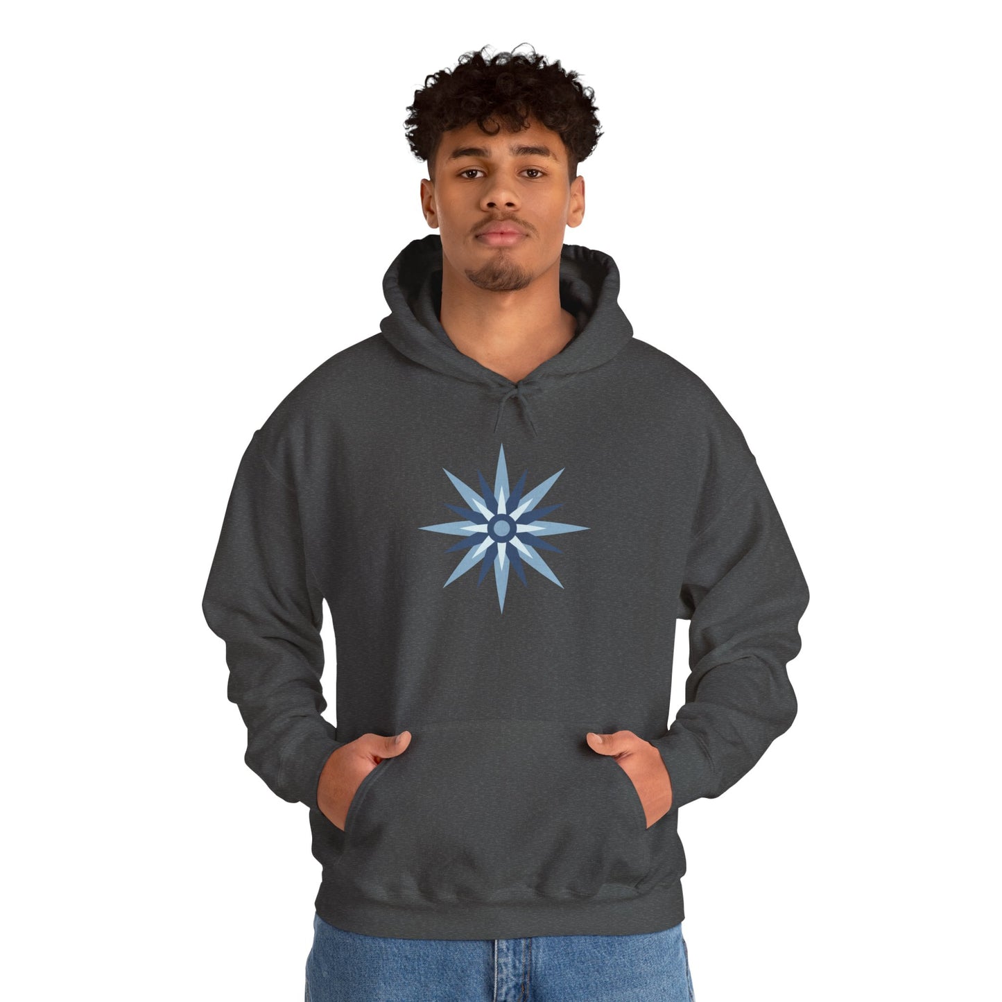 Blue Compass Star Hoodie — Minimalist Nautical Graphic Pullover
