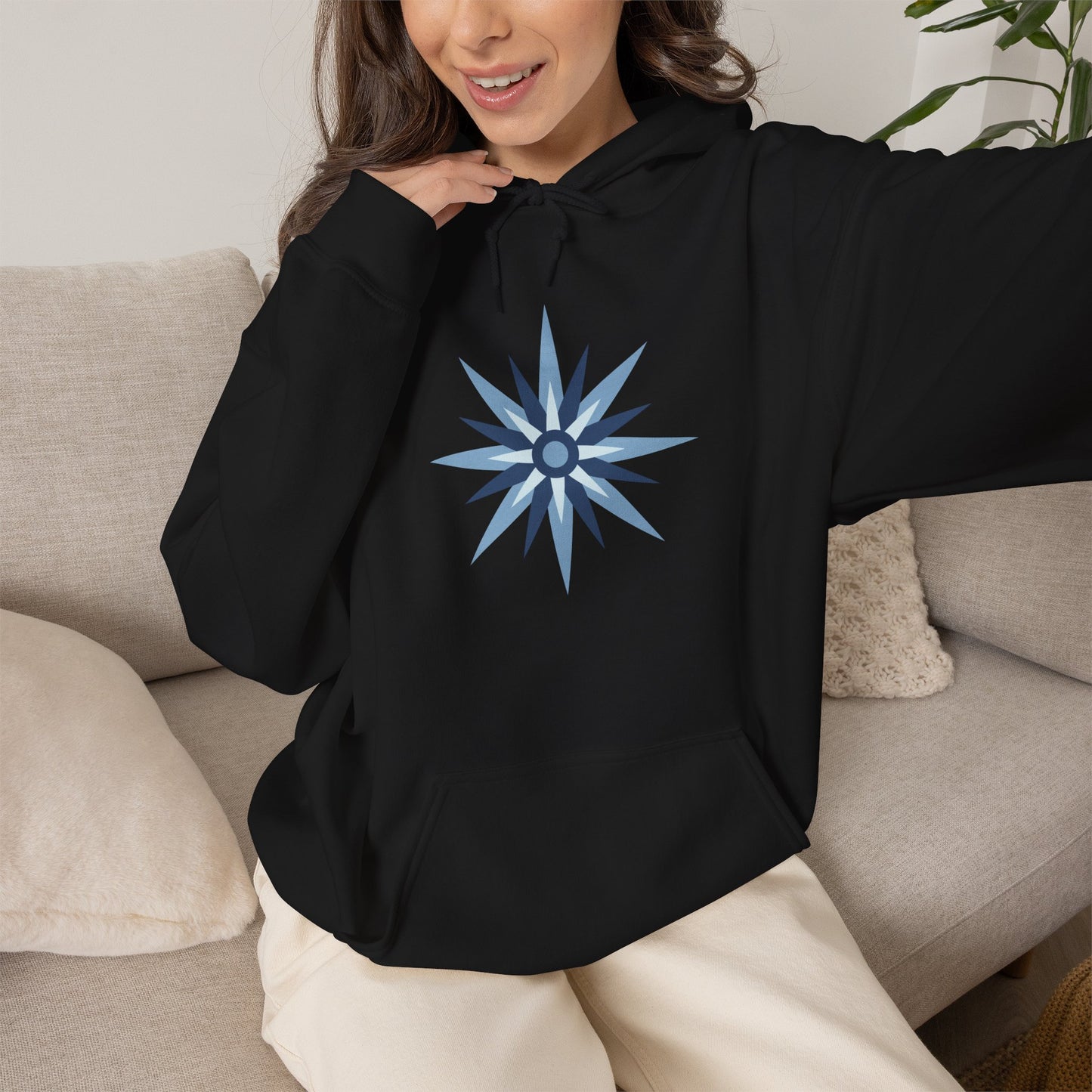 Blue Compass Star Hoodie — Minimalist Nautical Graphic Pullover