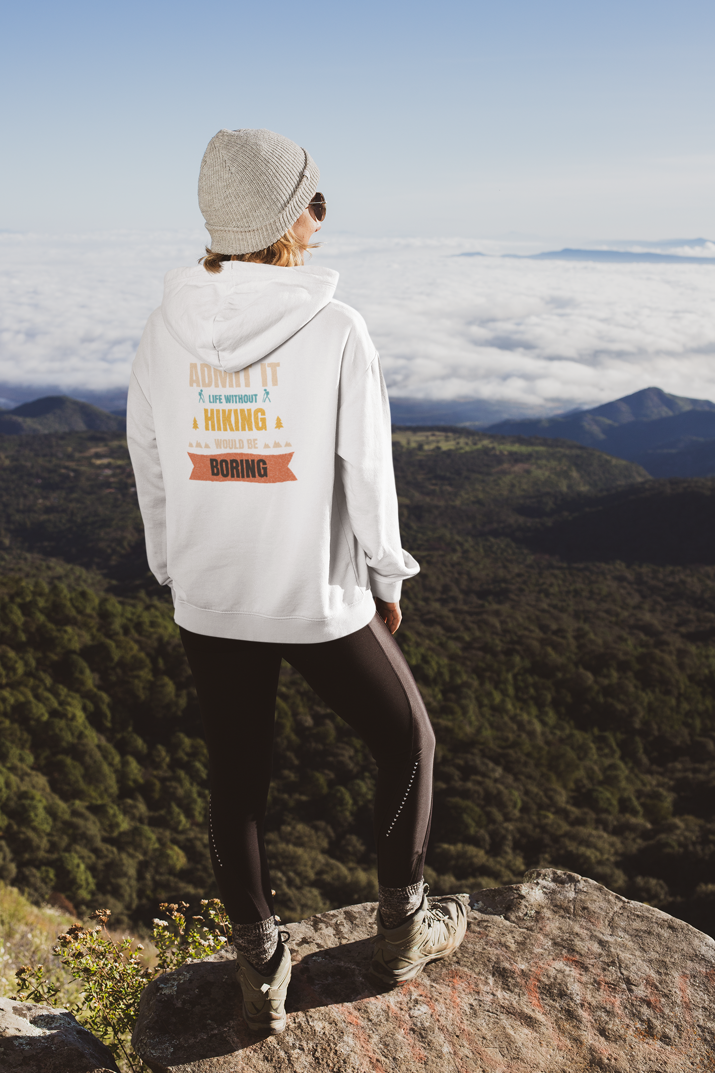 Hiking Hoodie - "Admit It: Life Without Hiking Would Be Boring" Outdoor Hiking Graphic Hoodie