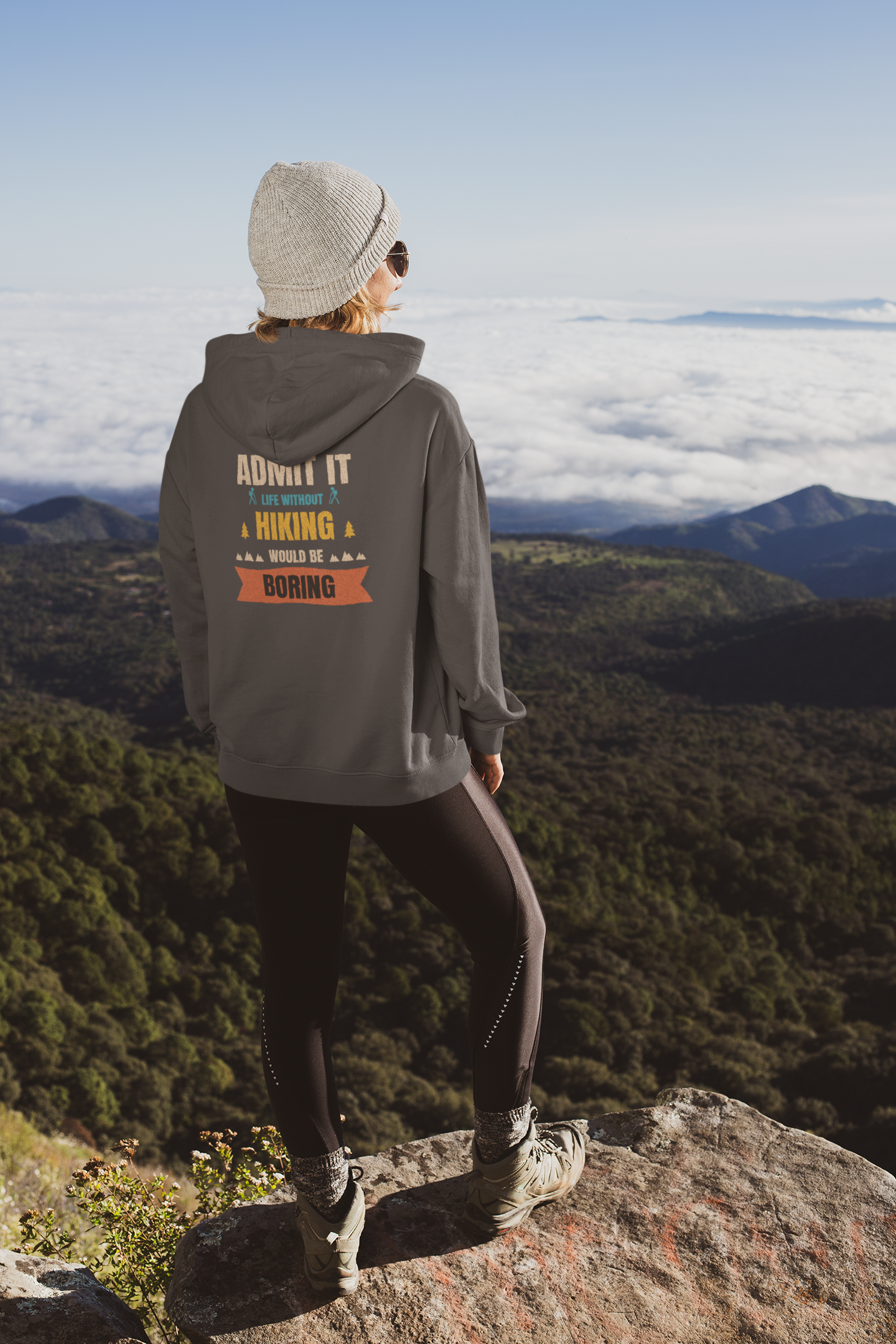 Hiking Hoodie - "Admit It: Life Without Hiking Would Be Boring" Outdoor Hiking Graphic Hoodie