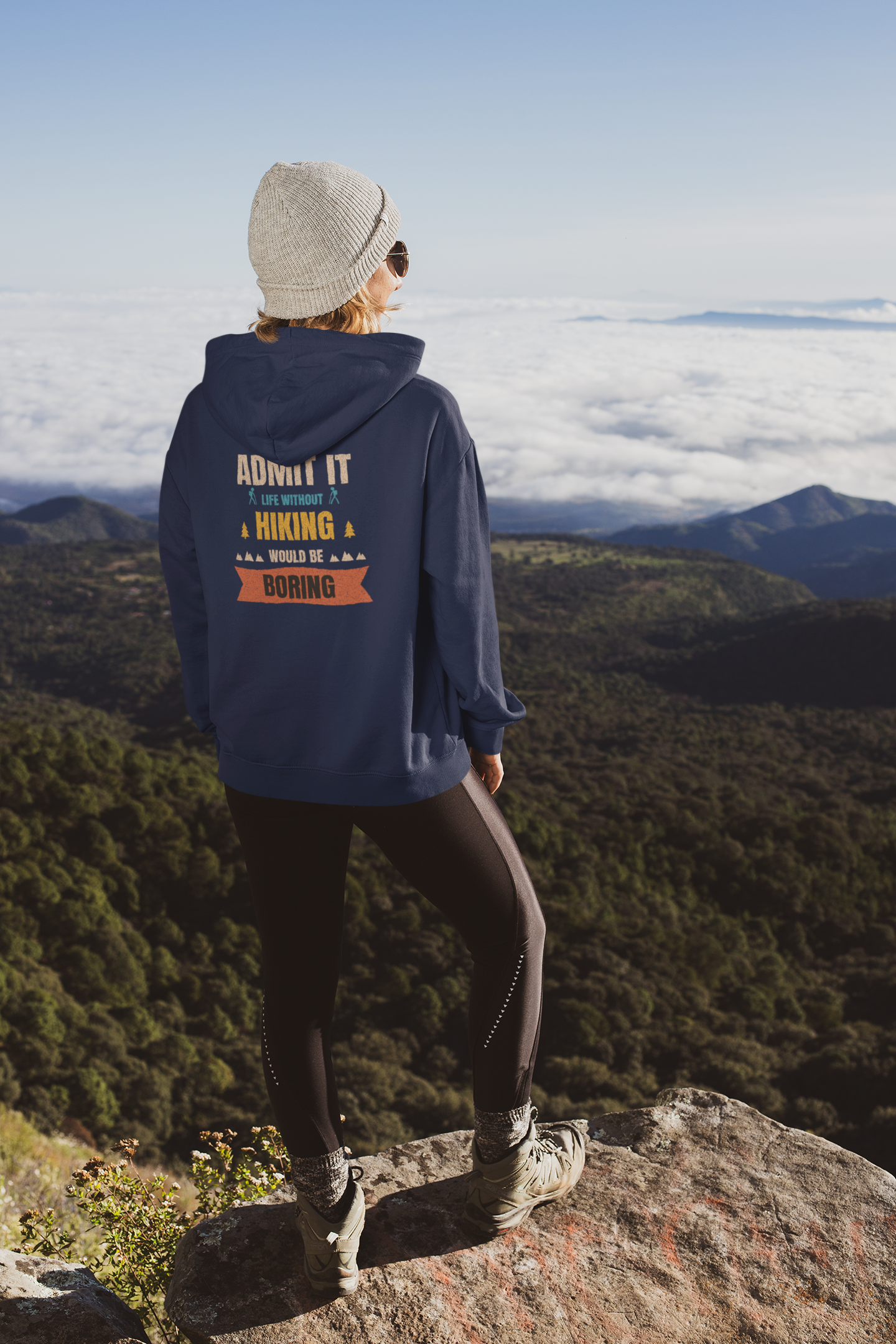 Hiking Hoodie - "Admit It: Life Without Hiking Would Be Boring" Outdoor Hiking Graphic Hoodie