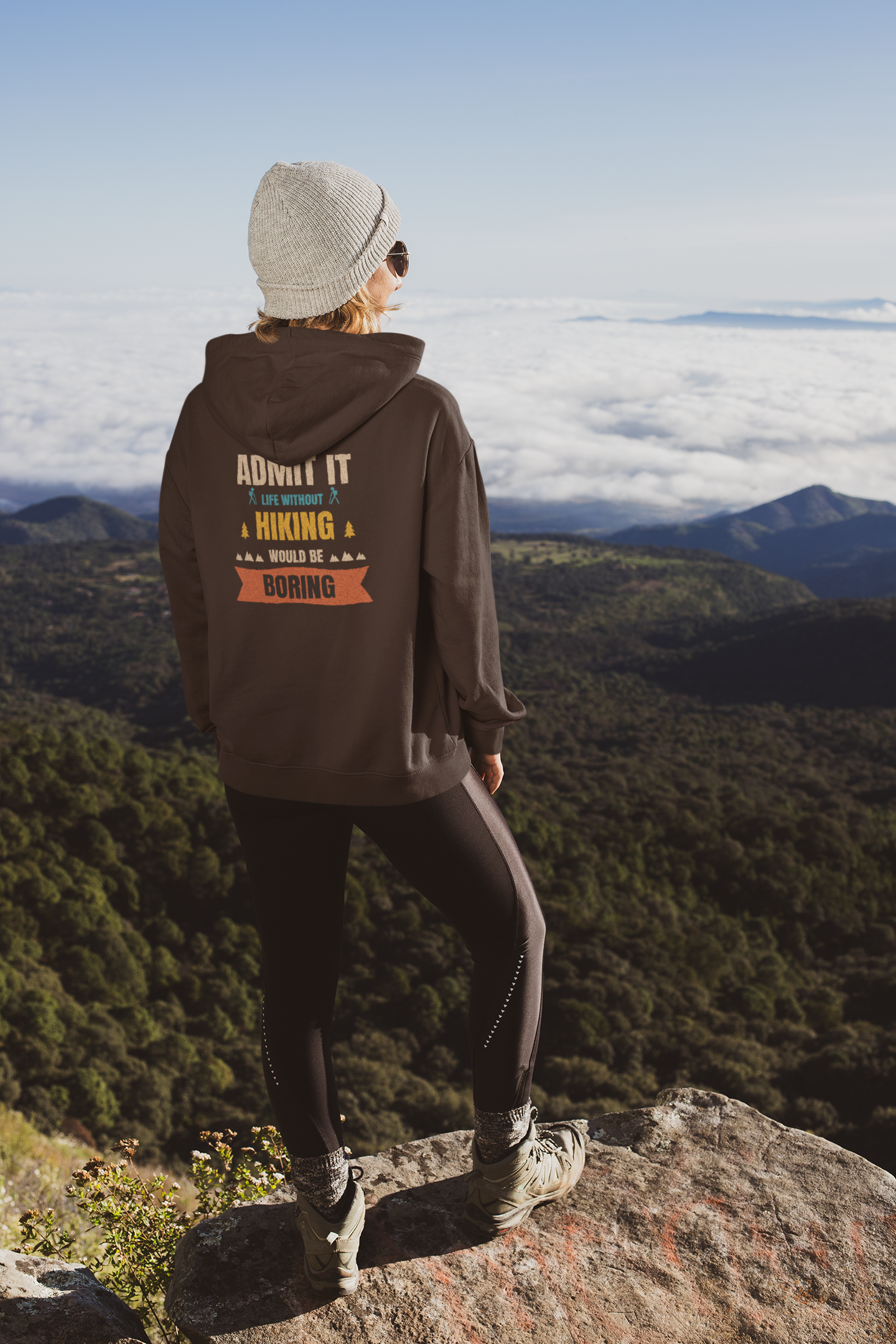 Hiking Hoodie - "Admit It: Life Without Hiking Would Be Boring" Outdoor Hiking Graphic Hoodie