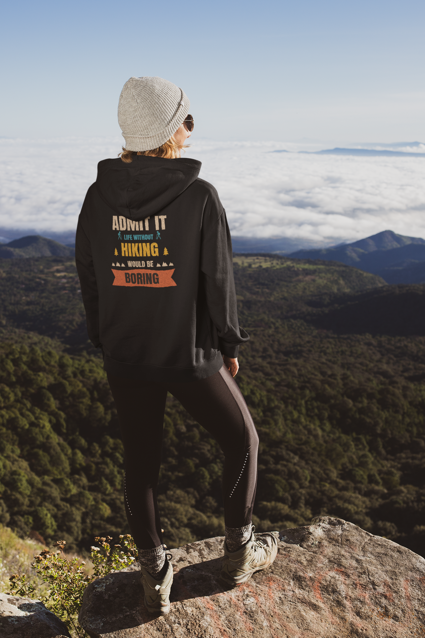Hiking Hoodie - "Admit It: Life Without Hiking Would Be Boring" Outdoor Hiking Graphic Hoodie