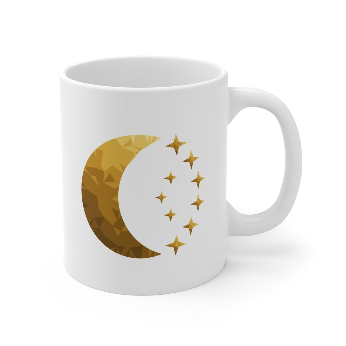Gold Crescent Moon & Stars Ceramic Mug — Astrological Night Sky Coffee Cup CA