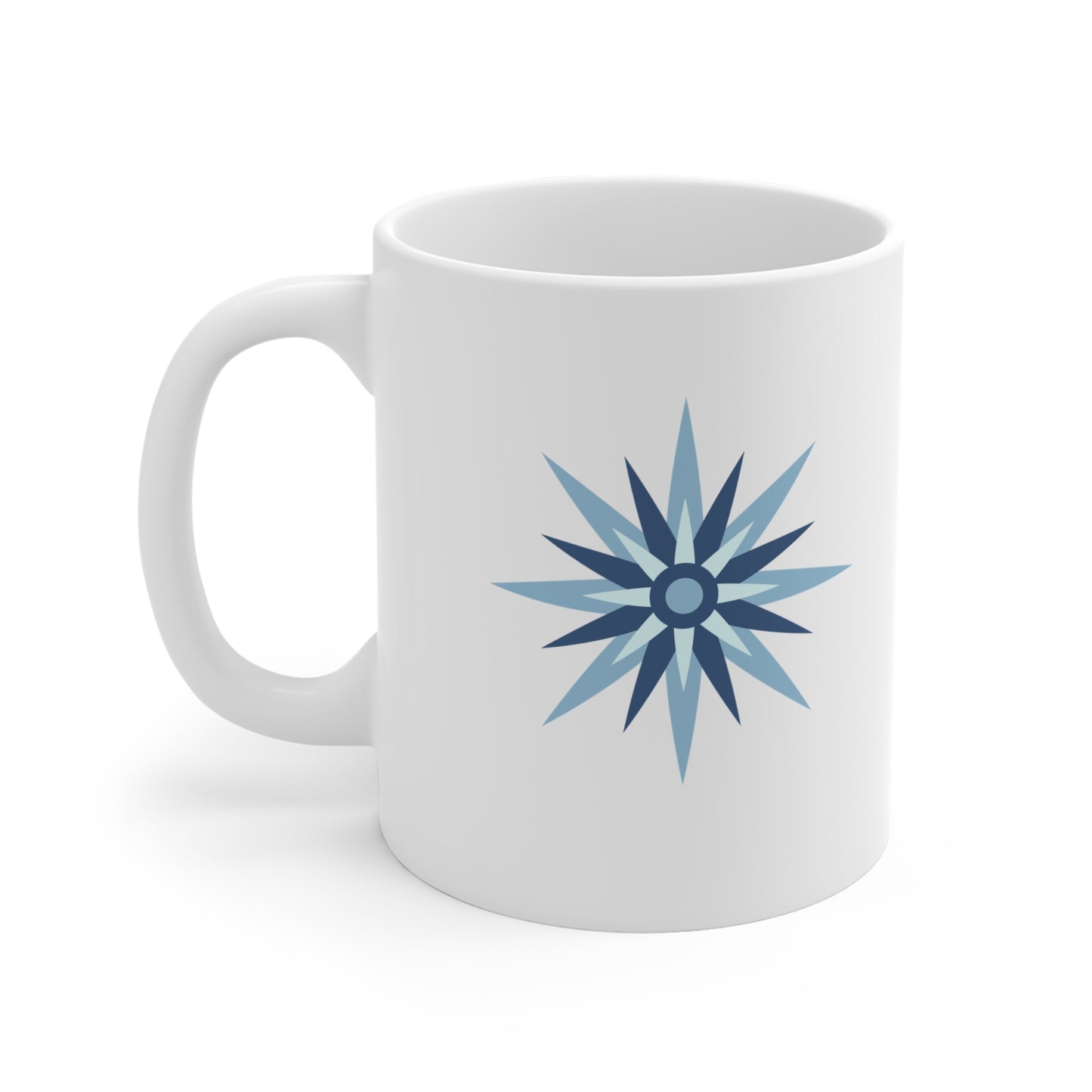 Nautical Compass Rose Ceramic Mug — Blue Star Coffee Cup (11oz) CA