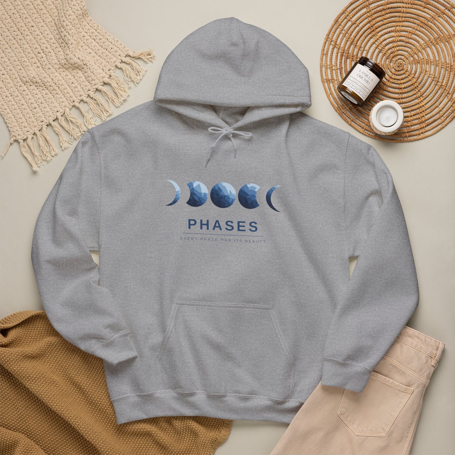 Moon Phases Hoodie — Watercolor Lunar Cycle Pullover