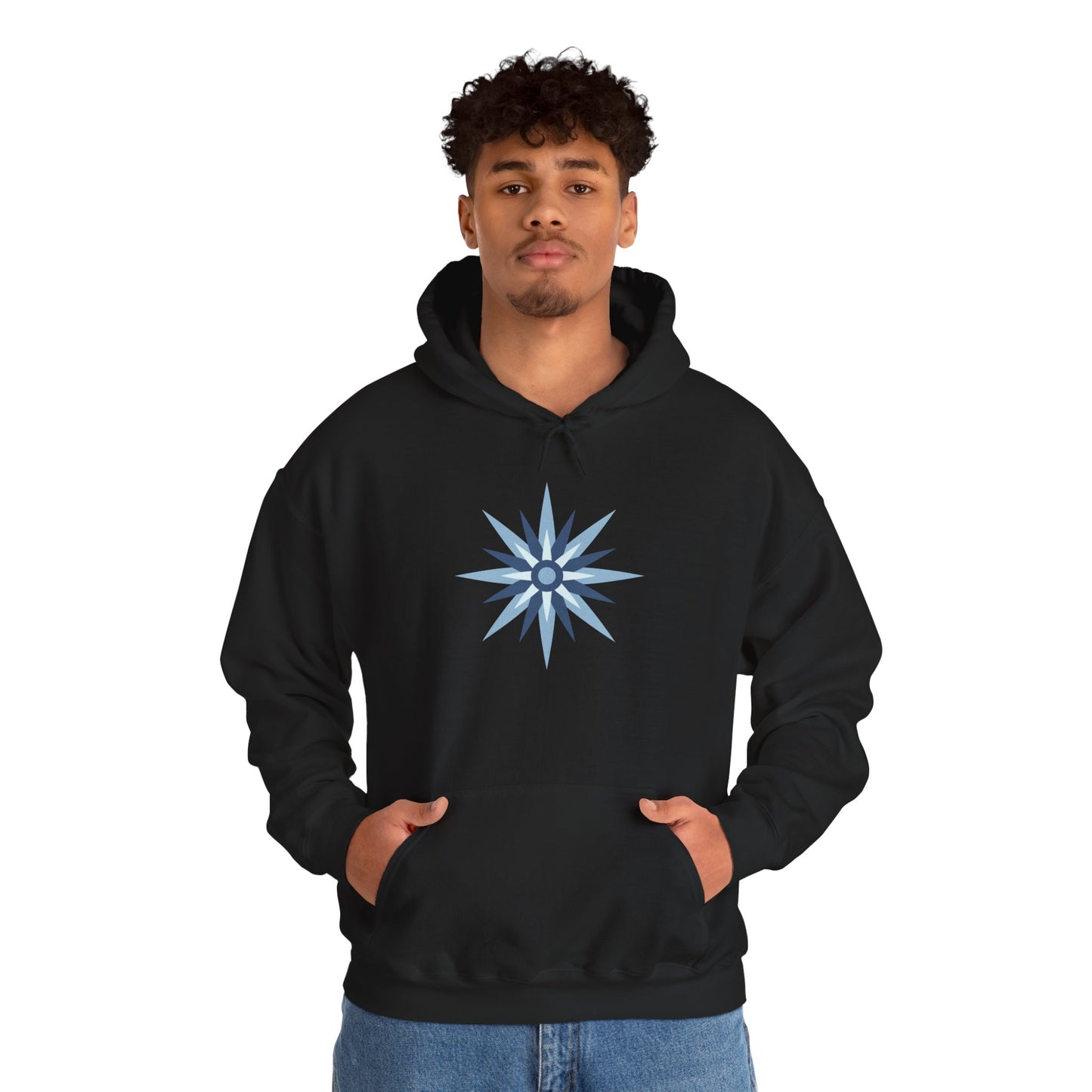 Blue Compass Star Hoodie — Minimalist Nautical Graphic Pullover