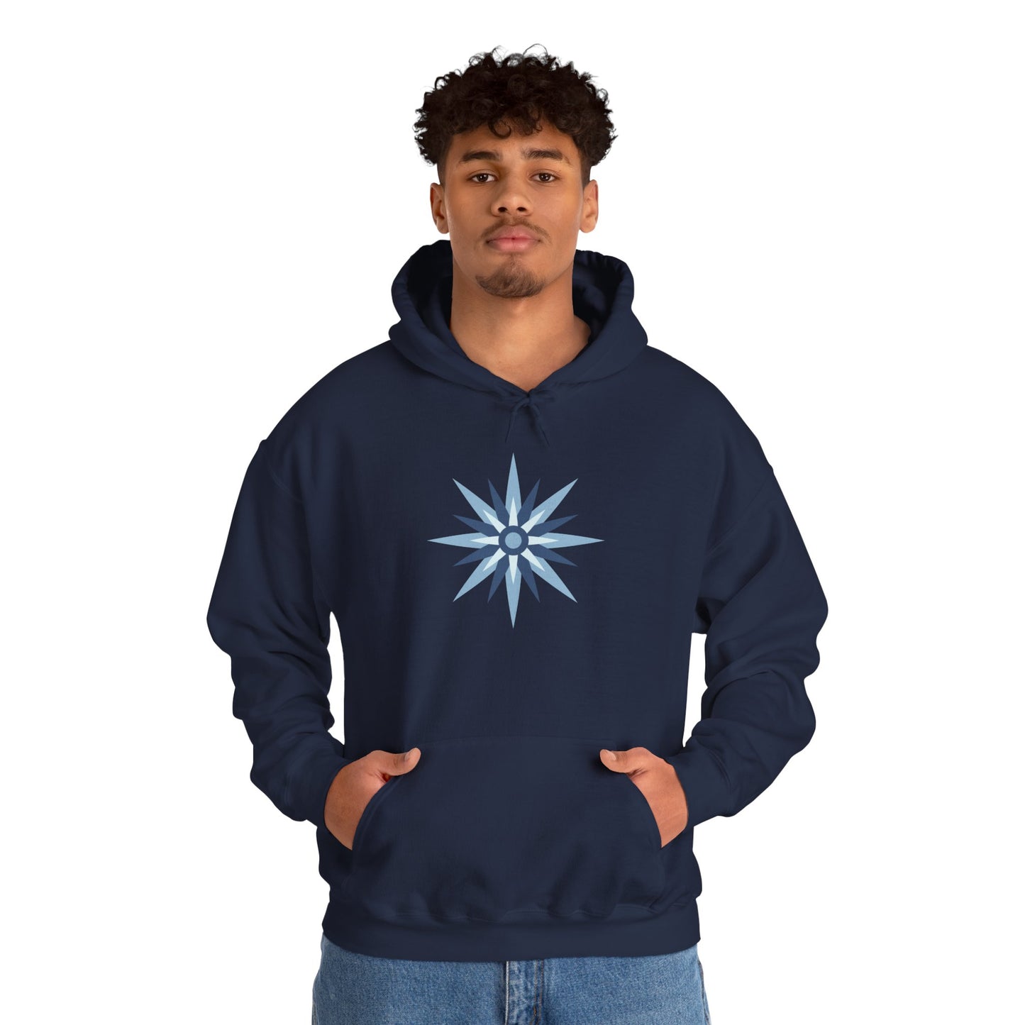 Blue Compass Star Hoodie — Minimalist Nautical Graphic Pullover