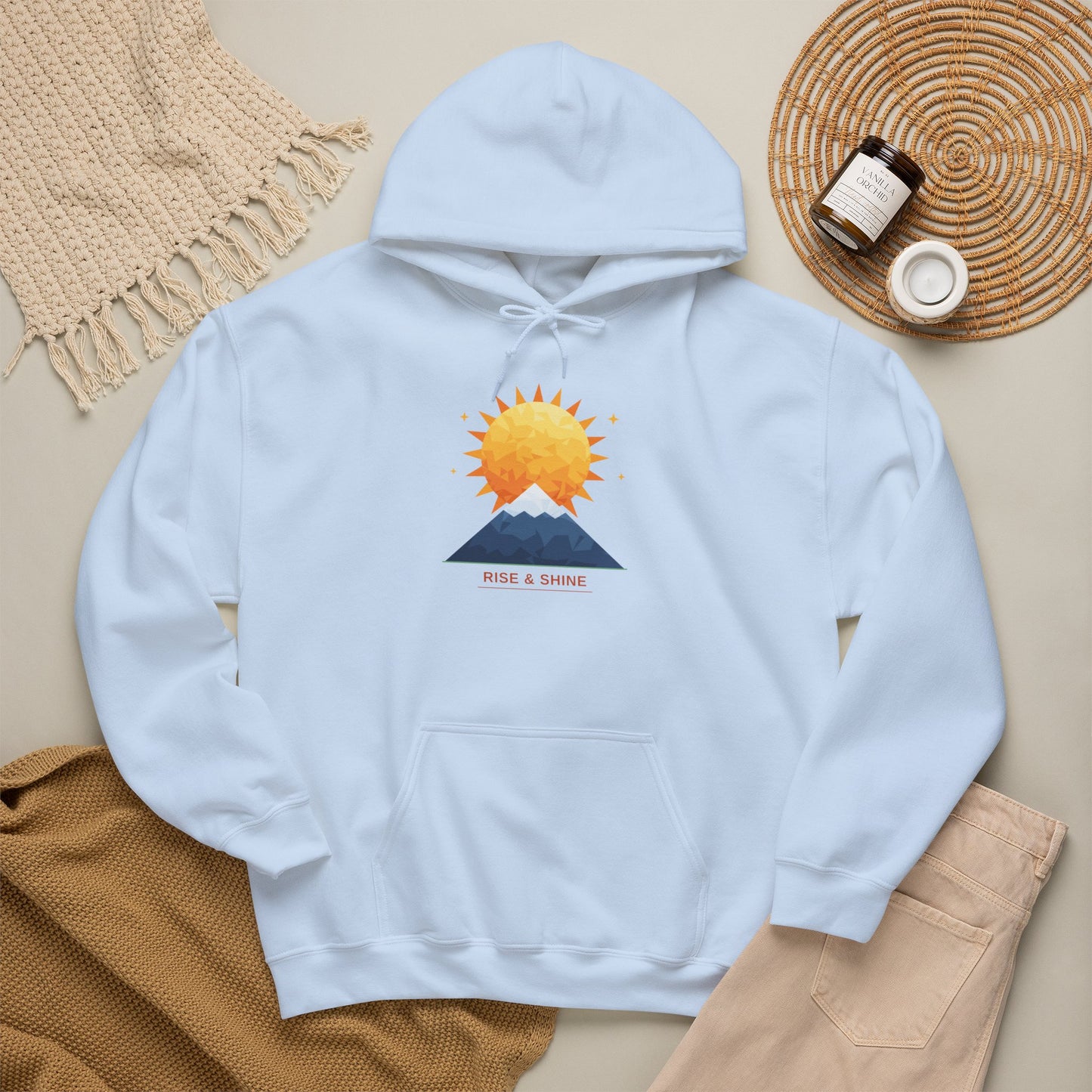 Sunrise Mountain Hoodie — Minimalist Nature Graphic Pullover