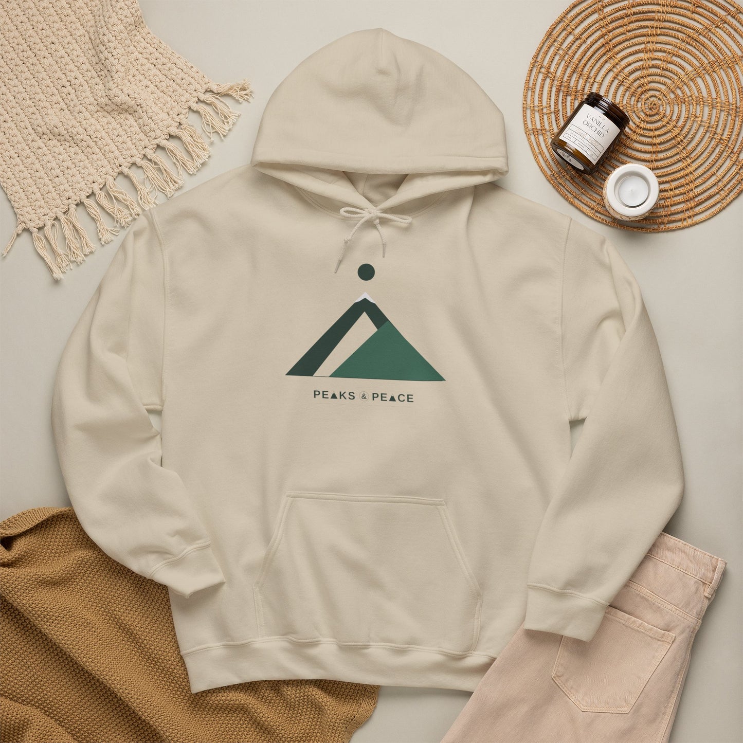 Hoodie — Minimal Mountain Logo "Peaks & Peace"