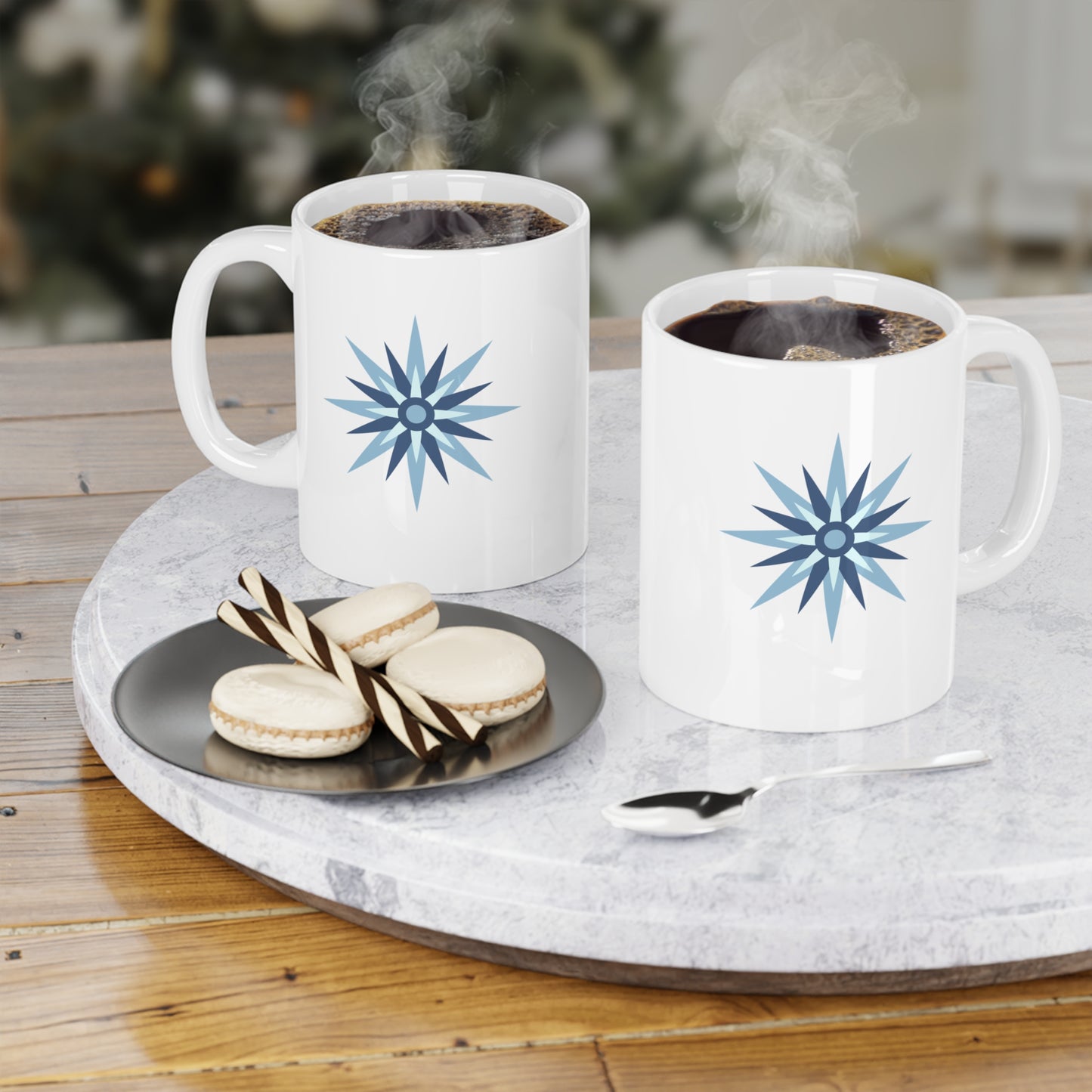 Nautical Compass Rose Ceramic Mug — Blue Star Coffee Cup (11oz) CA