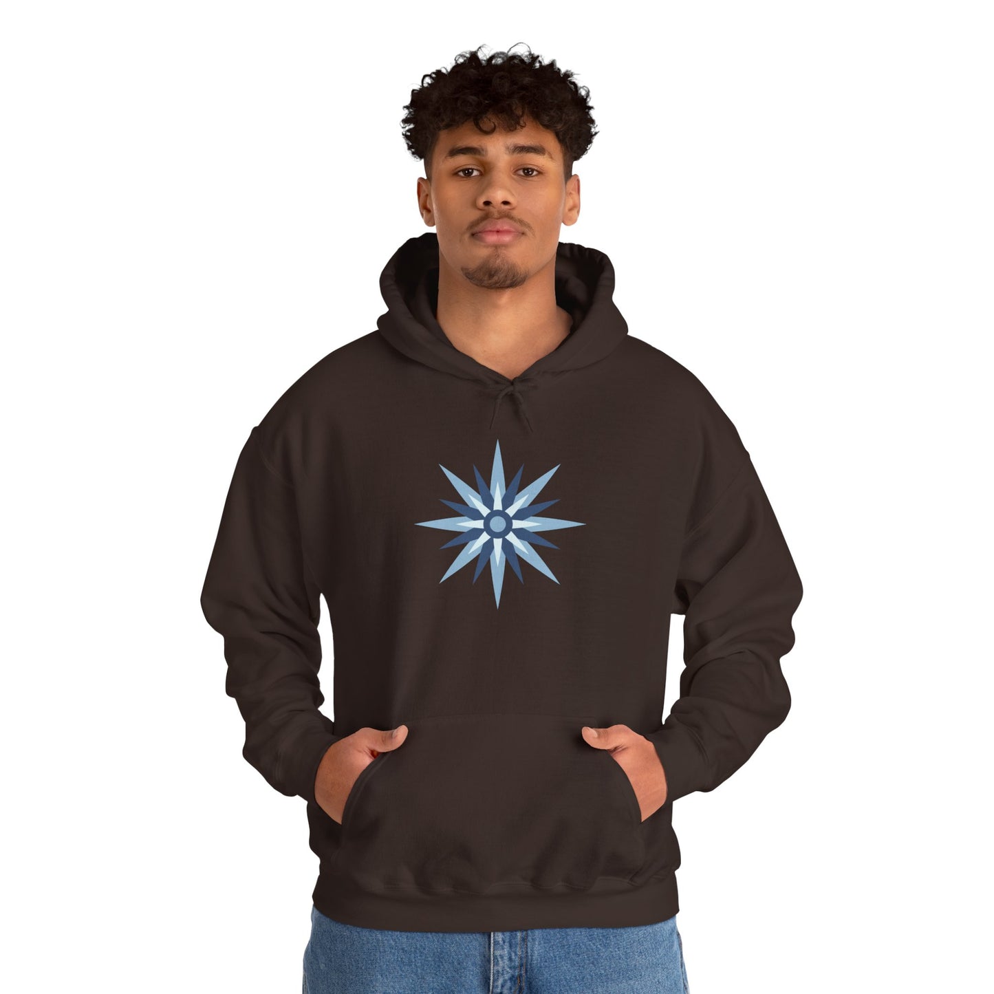 Blue Compass Star Hoodie — Minimalist Nautical Graphic Pullover