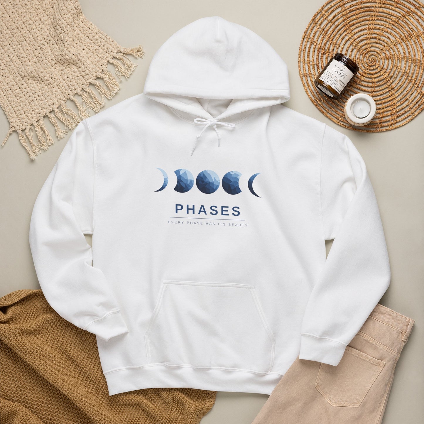 Moon Phases Hoodie — Watercolor Lunar Cycle Pullover