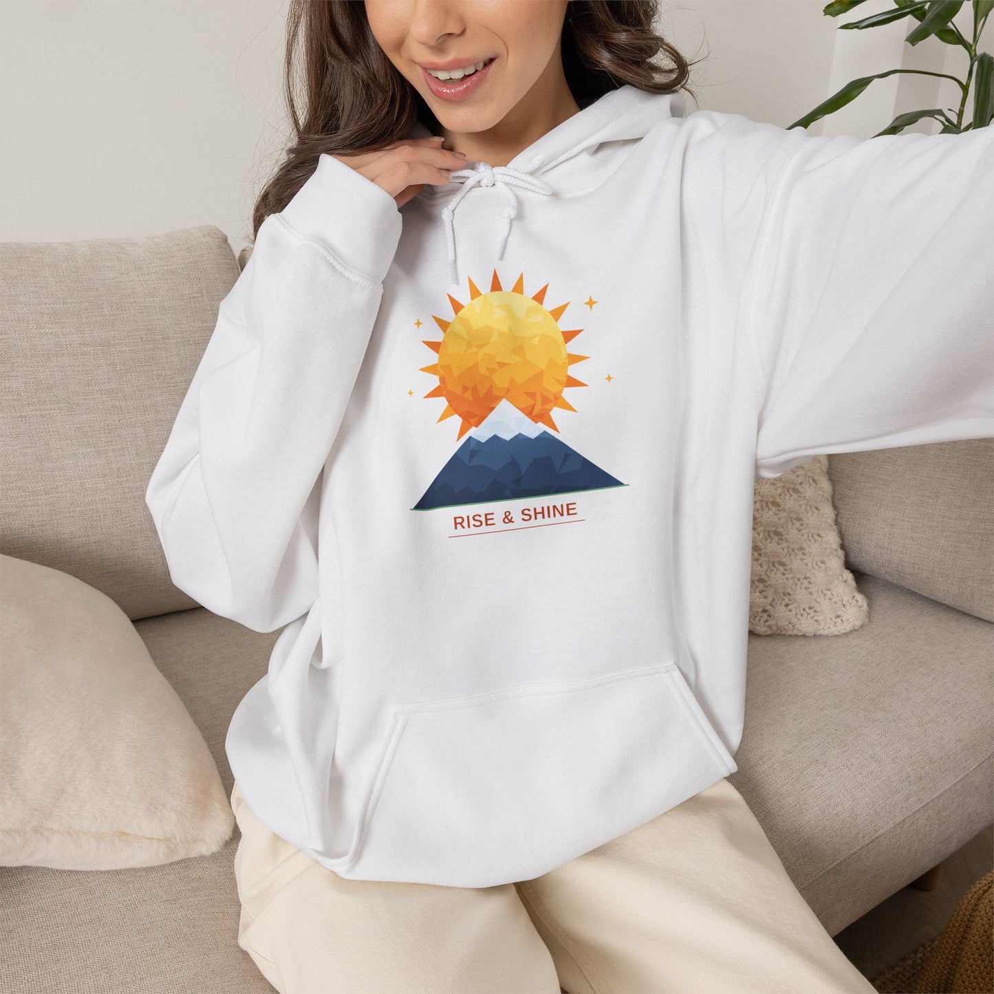 Sunrise Mountain Hoodie — Minimalist Nature Graphic Pullover