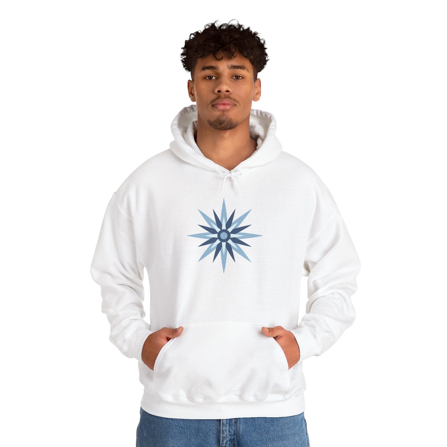 Blue Compass Star Hoodie — Minimalist Nautical Graphic Pullover