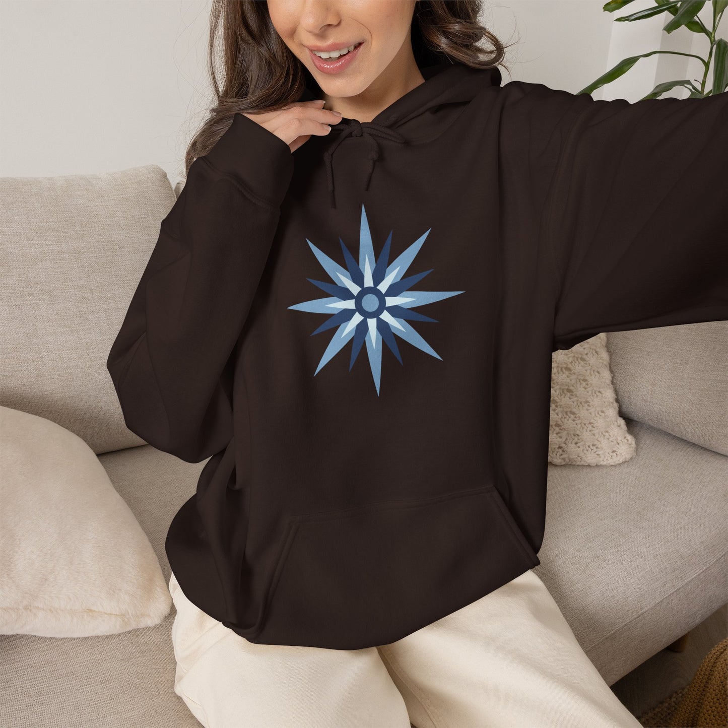 Blue Compass Star Hoodie — Minimalist Nautical Graphic Pullover