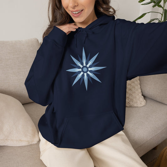 Blue Compass Star Hoodie — Minimalist Nautical Graphic Pullover